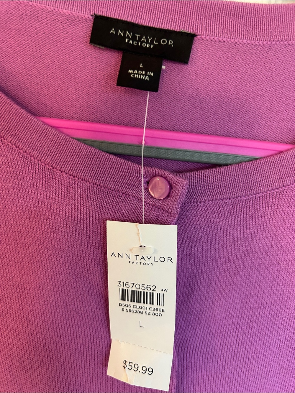Ann Taylor Violet Crewneck Button-Front Cardigan - Picture 2 of 4